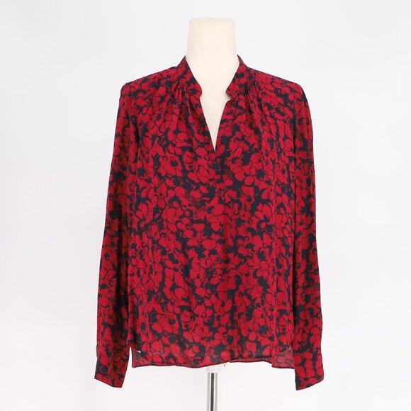 ZADIG & VOLTAIRE Tink Bico Red Floral Blouse Top Viscose Split Neck Size XS - Picture 2 of 8